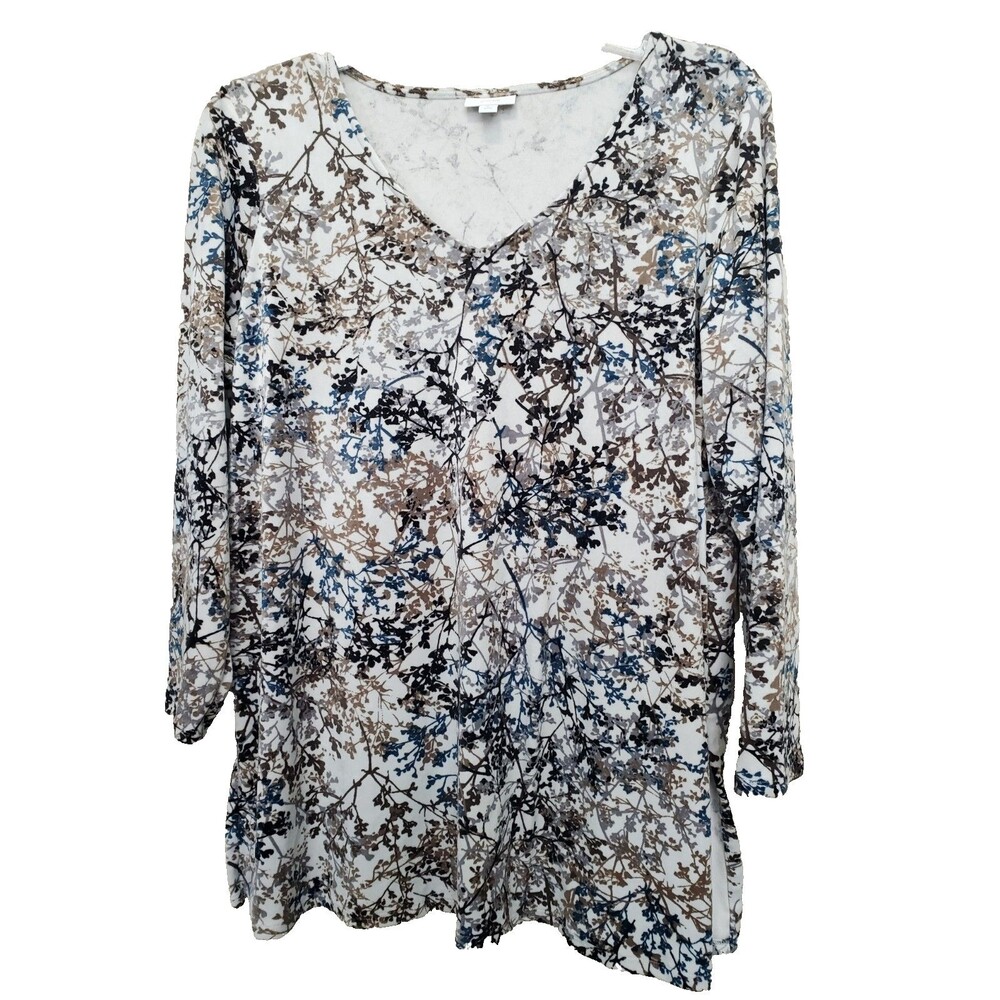 J Jill Pure Jill Velour Abstract Artsy Tree Branch Print V-Neck Tunic Size XLP